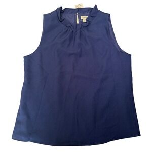 J.Crew Blue Ruffle Neck Sleeveless Blouse Top Women's Medium Work Office Chic